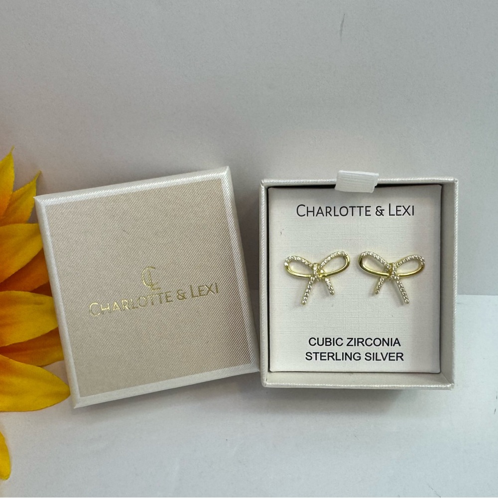 Charlotte & Lexi Sterling Silver Gold and CZ Bow Earrings